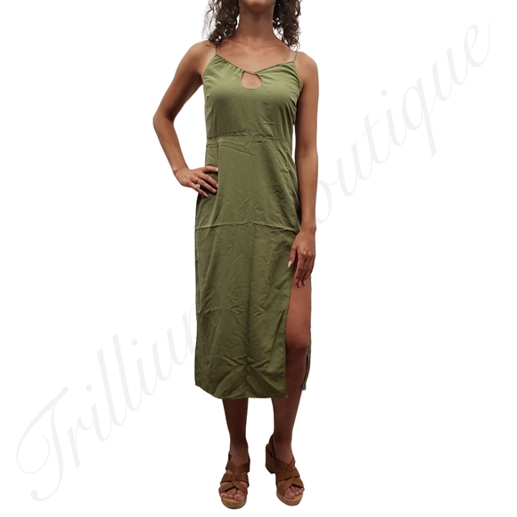 ABERCROMBIE & FITCH Women's Keyhole Halter Midi Dress Green XS NWT - Picture 4 of 6